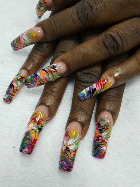 90s Nails Acrylic, 90s Nails, Crazy Nail Designs, Nail Business, Curved Nails, Long Nail Designs, Nails Today, Dope Nail Designs, Pretty Nail Designs