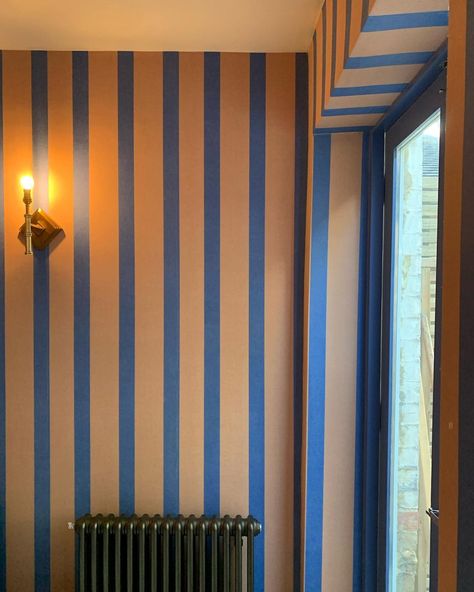 Cosy Family Room, English Cottage Interiors, Sarah Brown, Stripe Wall, Striped Room, Welcome To My House, Striped Walls, Kids Bedroom Design, Stripe Wallpaper