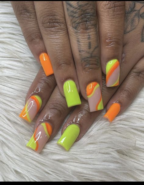 Neon Orange Nails, Orange Nail Designs, Light Blue Nails, Green Nail Designs, Stylish Nails Designs, Vacation Nails, Orange Nails, Nails Designs, Green Nails