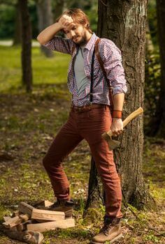 Chop Wood Lumberjack Style Men Outfits, References Poses, Man Bun Beard, Lumberjack Beard, Chopping Wood, Lumberjack Style, Abercrombie Men, Ginger Beard, Red Wing Boots