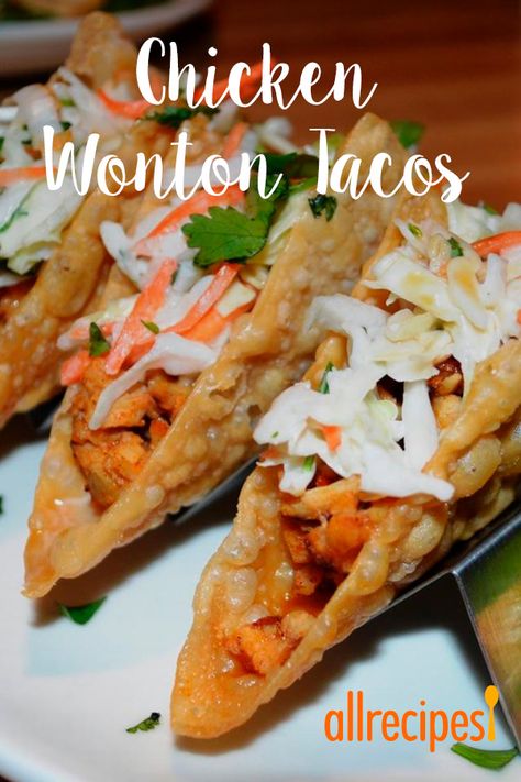 Chinese Wontons, Chicken Wonton Tacos, Applebees Recipes, Wonton Tacos, Chicken Wontons, Crispy Wonton, Mini Hamburgers, Wonton Recipes, Easy Main Dishes