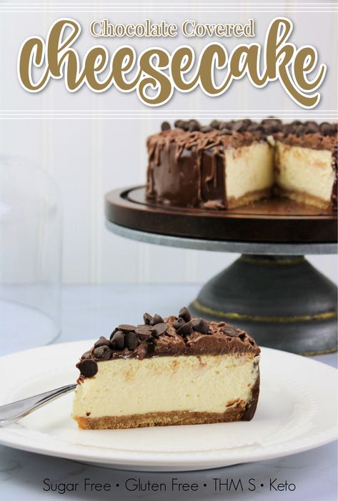 Use this recipe to create the best cheesecake EVER! It’s creamy & delicious, covered in chocolate, easy to make and best of all, fits many different special diets.   #cheesecake #chocolate #sugarfree #glutenfree #keto #trimhealthymama #diabeticfriendly #yummy Thm Cheesecake, Cheesecake With Sour Cream, Easy Cheesecake Recipe, The Best Cheesecake, Sugar Free Cheesecake, Thm Desserts, Best Cheesecake, Easy Cheesecake Recipes, Thm Recipes