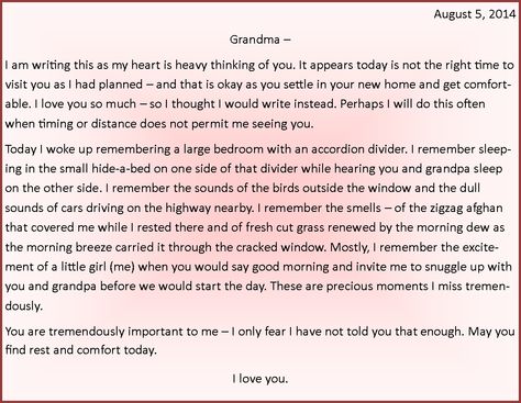 Letter to Grandma after she is put into a adult-care home while I wait to visit her. Letters To Write To Your Grandma, Dear Grandma Letter, Letter For Grandma, Letter To My Grandma, Letter To Grandma, To My Grandma, Happy Birthday Letter, My Heart Is Heavy, Birthday Letter