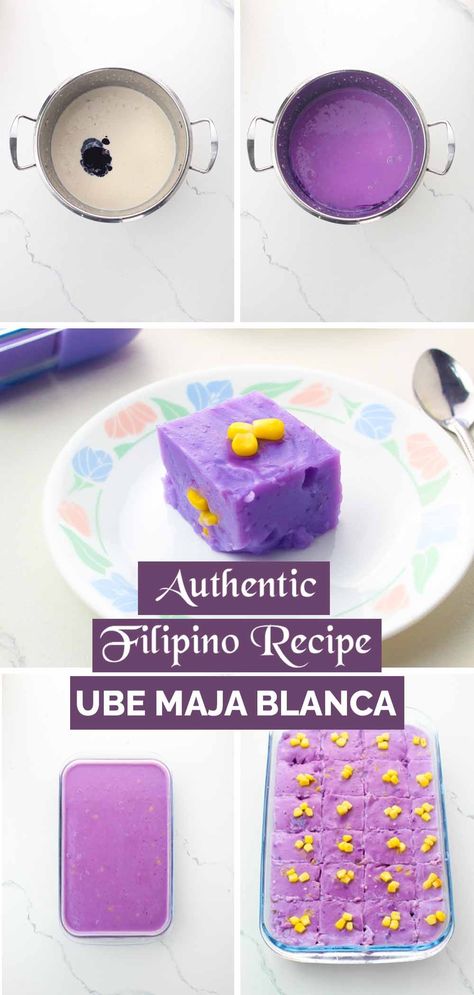 Easy Filipino Desserts, Ube Maja Blanca Recipe, Maja Blanca Recipe, Filipino Merienda, Filipino Sweets, Ube Jam, Asian Cakes, Food Filipino, Filipino Food Dessert