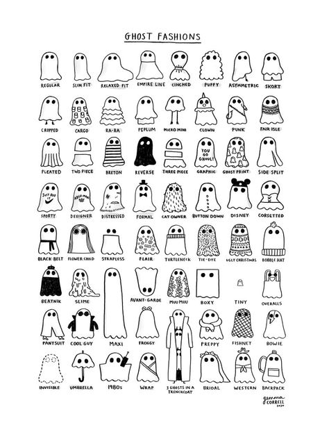 Ghost Fashion, Ephemeral Tattoo, Gemma Correll, Dibujo Simple, Ghost Tattoo, Cute Little Tattoos, Easy Doodle Art, Easy Doodles Drawings, Cute Doodles Drawings