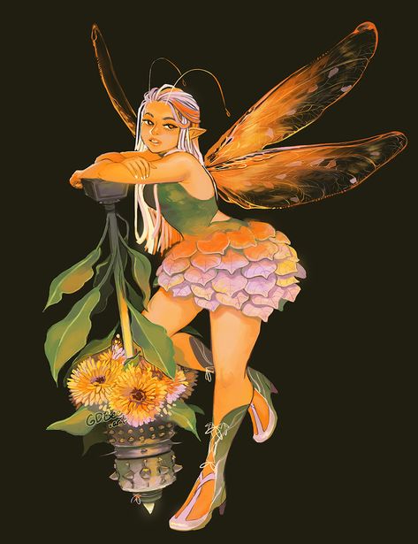 Faerie Aesthetic, Oc Design, Golden Dragon, Fantasy Images, Art Idea, Anime Pictures, 2d Art, Fairy Art, Gorgeous Art