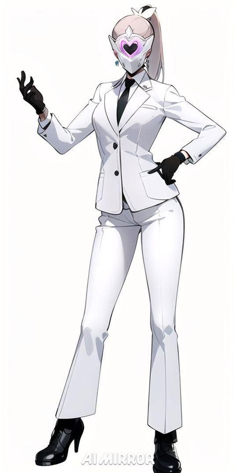 Boss Lady Character Design, Female Villain Concept Art, Hero Costume Concept Art, Female In Suit Drawing, Superhero Clothes Design, Female Suit Drawing, White Hero Suit, Female Standing Poses Drawing, Ceo Character Design