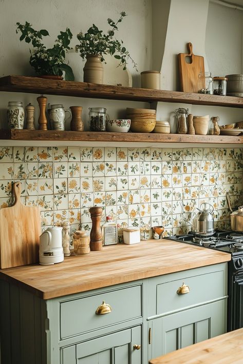 House And Garden Kitchen, Cottagecore Bohemian Aesthetic, Cottagecore Home Inspiration, Outlander Kitchen Ideas, Eclectic French Country Kitchen, Small French Kitchen Ideas, Hobbitcore Interior, Vintage Boho Decor Interior Design, Little Women House Interior