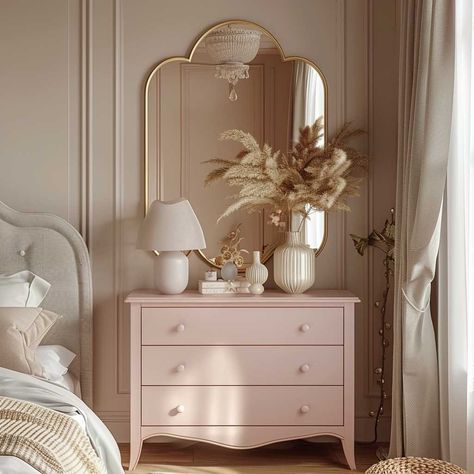 11+ Soft Pink Bedroom Furniture Design Ideas for a Gentle Ambiance • 333+ Art Images Neo Classical Interiors Bedroom, Soft Pink Bedroom, Neo Classical Interiors, Bedroom Dresser Styling, Pink Bedroom Furniture, Furniture Design Ideas, Coquette Room Decor, Kids Room Interior Design, Sophisticated Bedroom