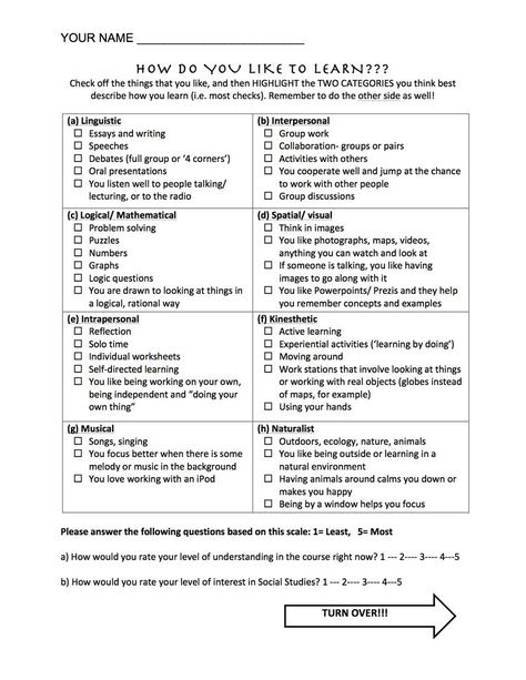 Student Survey High School, Student Self Assessment High School, Learning Styles Quiz Self Assessment, Student Questionnaire High School, High School Psychology Activities, Learning Strategies High School, Study Skills For High School, Learning Styles Survey, Learning Style Quiz