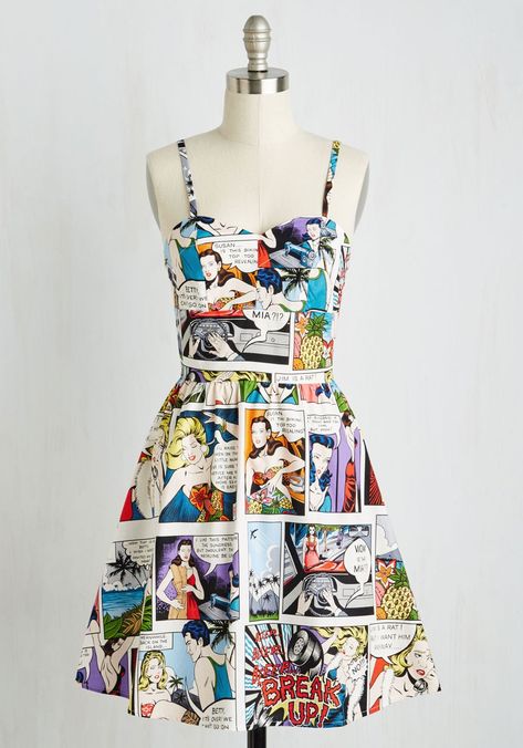 Modcloth So Jelly Dress Jelly Dress, Comic Dress, Cotton Frock, Pop Art Fashion, Gold Prom, Surface Art, Retro Vintage Dresses, Vintage Inspired Dresses, Mid Length Dresses