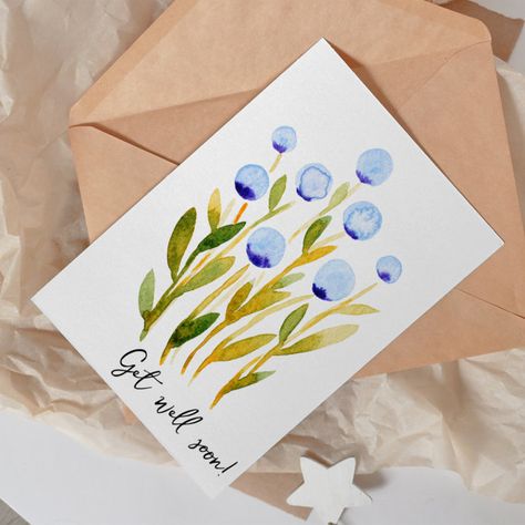 Get well soon minimal blue watercolor flowers card - Get Well Soon gifts Handmade Cards Thank You, Watercolor Greeting Cards Simple, Watercolor Cards Thank You, Watercolor Thank You Cards Diy Handmade, Hand Painted Thank You Cards, Thank You Watercolor, Thank You Card Watercolor, Watercolour Thank You Cards, Thank You Watercolor Cards