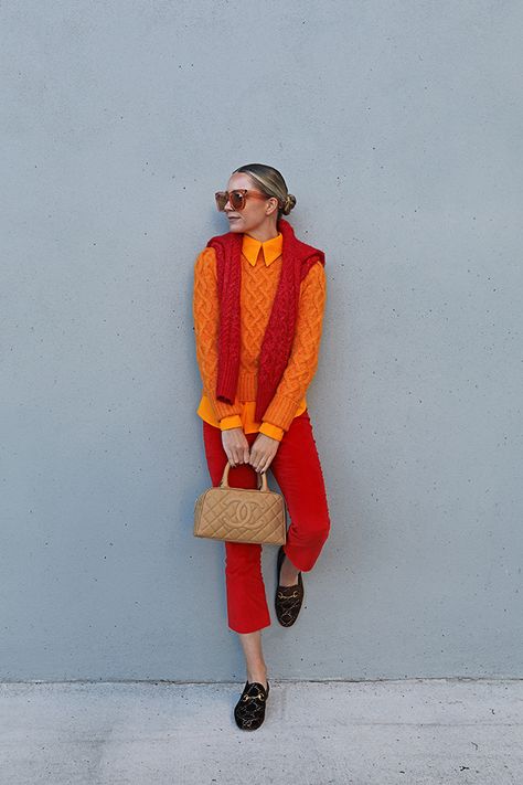 Blair Eadie, Atlantic Pacific, Color Blocking Outfits, Orange Outfit, Fashion Sites, Orange Blouse, Street Style Chic, Red Outfit, Inspiration Mode