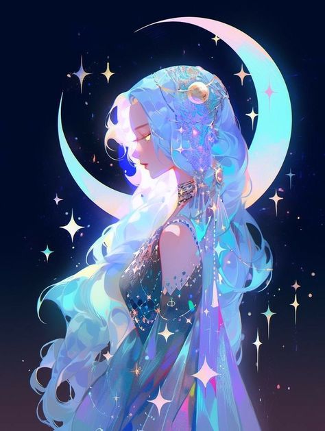 #wallpapers #anime #digital #art #Otaku #beautiful #moon #princess #stars #glitter #aesthetic Goddess Art, Dreamy Art, Moon And Stars, Fantasy Illustration, الرسومات اللطيف�ة, Cartoon Art Styles, Fantasy Character Design, Pretty Art, Anime Character Design