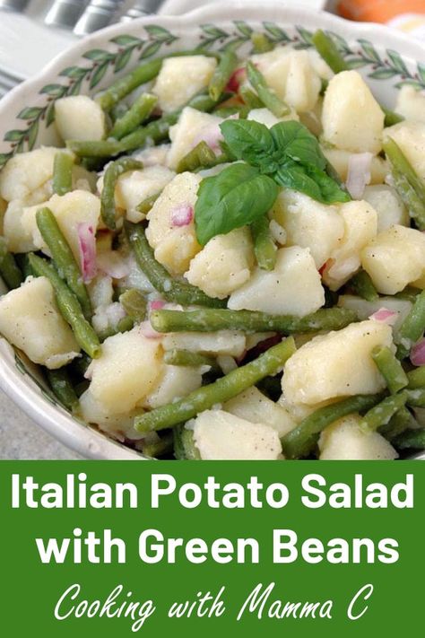 Italian Potato And Green Bean Salad, Potato Bean Salad, Potato String Bean Salad, Cold Green Bean And Potato Salad, Italian Green Beans And Potatoes, Potato Salad With Green Beans, Italian Potato Salad Recipe, Aip Salads, Italian Potato Salad