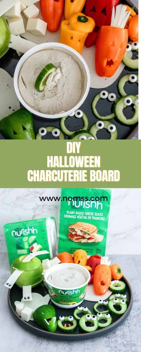 Turn your everyday grazing board into a Halloween-perfect spooky spread! Learn How To Make A Killer Vegetarian Halloween Grazing Board with fresh vegetables, plant-based cheeses, fresh fruits and homemade dips. Whether you're throwing a big Halloween party, monster-themed snack boards are so much fun to put together with the whole family. HALLOWEEN CHARCUTERIE BOARD FOR KIDS DIY VEGAN CHEESE BOARD VEGAN SNACK BOARD easy vegan snack board EASY GRAZING BOARD PLANT BASED BOARD HOLIDAY BOARD Halloween Charcuterie Board For Kids, Halloween Grazing Board, Charcuterie Board For Kids, Vegan Cheese Board, Easy Vegan Snack, Vegetarian Halloween, Vegan Cheese Boards, Halloween Charcuterie Board, Snack Boards