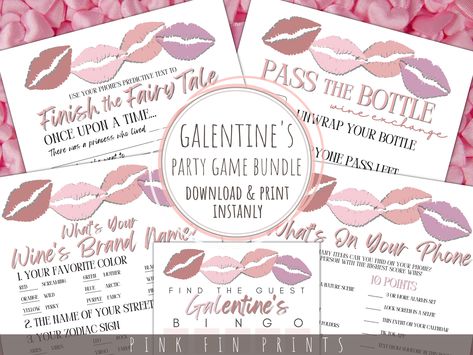 Looking for the perfect ladies night games for Galentine's Day? Look no further! This Galentine's Party Game Bundle is the perfect way to keep your girls entertained all night. With five fun and fresh games, you and your friends will have a night filled with laughter and love. So don't wait - get the bundle today, gather your girl gang, and get ready to have the best Galentine’s Day ever! Galentines Party Questions, Games For Galentine Party, Galentines Brunch Games, Wine Exchange, Whats On Your Phone, Ladies Night Games, Happy Galentine’s Day Party, Happy Galentine’s Day Games, Galentines Brunch