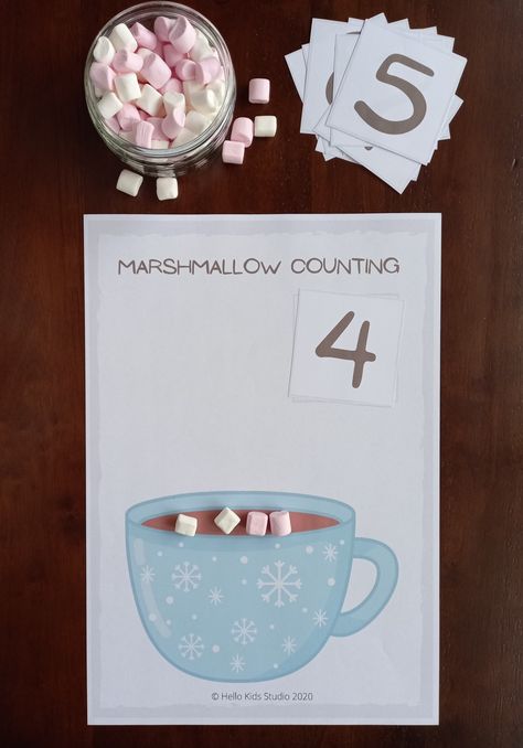 Hot Chocolate Counting Mats, Math Mats, Counting Worksheets, Quiet Time Activities, Food Activities, Hot Chocolate Marshmallows, Kids Studio, Number Activities, Number Recognition