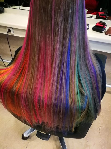 Rainbow Balayage by LisaFurthmeier Straight Rainbow Hair, Rainbow Balayage Hair, Rainbow Balayage, Balayage Straight Hair, Hair Colours, Red Head, Tape In Hair Extensions, Rainbow Hair, Balayage Hair