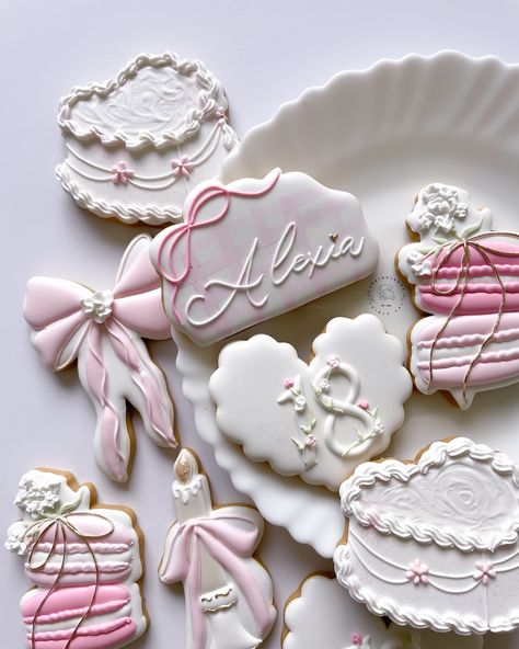 I love how many of these types of sets I get to work on! Honestly my happy place 💕 . . . . . #cookies #sugarcookies #cookieart #cookieartist #cottagecore #pinkaesthetic #floralcookies #birthdaycookies #bakersofinstagram #sugarcookiedecorating #decoratedcookies #cakecookies #bowcookies Ribbon Cookies Decorated, Coquette Sugar Cookies, Love Shack Fancy Cookies, Bow Cookies Decorated, Happy Birthday Cookies Decorated, Coquette Cookies, Happy Birthday Sugar Cookies, Pink Christmas Cookies, Fair Cookies