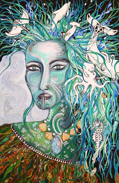 Hinemoana by Paitangi Ostick Maori Goddess, Maori Gods, Maori Legends, Witchcraft Love Spells, Maori People, Earth Mother, Māori Culture, Nz Art, Original Canvas Painting