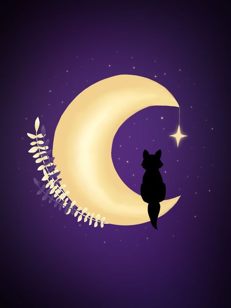 Sky Fox, Fox Silhouette, Moon And Stars Wallpaper, Galaxy Sky, Star Galaxy, Stars Wallpaper, Art Procreate, Galaxy Theme, Pink Fox