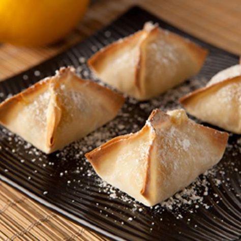 Baked Lemon Dessert Wonton Recipe | Sweet Lemon Wontons Dessert Wontons, Cheesecake Deserts, Lemon Cheese, Snack Mixes, Wonton Recipes, Cheesecake Dessert, Pumpkin Cream Cheeses, Wontons, Dessert Toppings