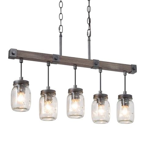 Rustic Island Lighting, Mason Jar Lights, Mason Jar Kitchen, Jar Chandelier, Mason Jar Chandelier, Island Chandelier, Rustic Mason Jars, Kitchen Island Linear Pendant, Farmhouse Chandelier