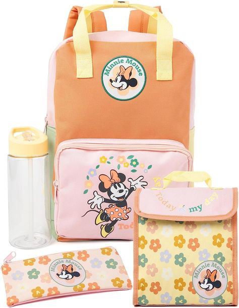 DISNEY MINNIE MOUSE 4 PIECE BACKPACK SET FOR KIDS AND TEENS - This dreamy backpack set is the ultimate must-have for any Disney fan. It includes a backpack, lunch bag, pencil case and water bottle, perfect for carrying school books, lunch and stationery in style. Pink School Bags, Pastel Backpack, Minnie Mouse Backpack, Backpack Set, Walking Bag, Pink Minnie, Minnie Mouse Girl, Calf Socks, Disney Girls