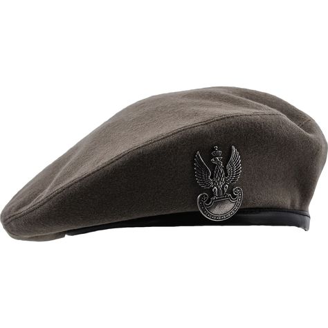 A military, historical replica of The 1st Independent Polish Parachute Brigade's beret. The Brigade was under the command of general Stanisław Sosabowski. The colour of beret is grey with a little bit of khaki shade. Its crown is made of soft wool cloth, it also has a quilted lining made of cotton and a sweatband made of natural black leather. Because of used materials it is very sturdy, comfortable and breathable. If you want you can attach a metal eagle emblem to the crown (you can also remove Army Beret, Military Headgear, Topi Baret, Military Beret, Fiddler Cap, Beret Style, Vintage Biker, Berets Cap, Military Hat