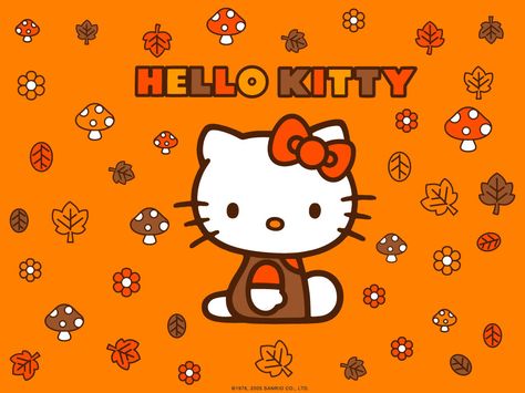 Hello Kitty Fall Wallpaper, Orange Hello Kitty, Hello Kitty Halloween Wallpaper, Sf Wallpaper, Hello Wallpaper, Autumn Leaves Wallpaper, Spring Iphone Wallpaper, Hello Kitty Imagenes, Thanksgiving Wallpaper