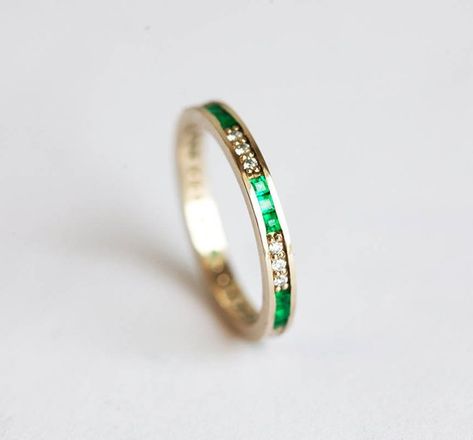 Emerald And Diamond Band, Emerald Wedding Band, Emerald Wedding Rings, Emerald Wedding, Etsy Wedding Rings, Emerald Engagement, Diamond Wedding Ring, Eternity Wedding Band, Band Engagement Ring