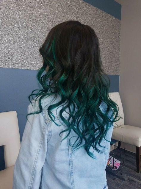 Haircut Ideas For Women Long Hair, Shego Hair, Green Hair Highlights, Ashile Sun, Teal Ombre Hair, Mousy Brown Hair, Blue Hair Dark, Dark Green Hair, Hair Color Underneath