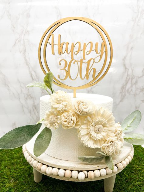 "Happy 30th Cake Topper, Gold Cake Topper, 30th Birthday Cake Decor Celebrating a 30th birthday? Or 30th Anniversary? This round cake topper is the perfect accent for your celebration.  Each cake topper is 6\" wide and made from wood. Choose from natural wood or gold. Need a different number for your cake? Feel free to message me and we can create a cake topper just for your celebration!" 30th Cake Topper, 30th Cake, Round Cake Topper, 30 Cake Topper, Birthday Cake Decor, 30th Birthday Cake, 30 Cake, 40th Cake, Personalized Easter Eggs