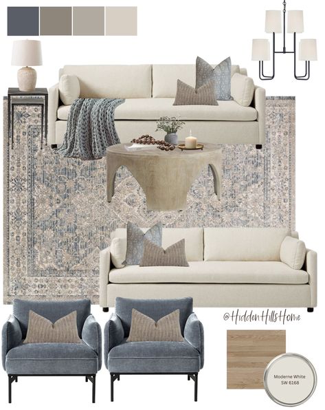 Blue And Gray Family Room, Boucle And Leather Living Room, Beige And Blue Living Room, Sectional Decor, Marin Sofa, Blue And Cream Living Room, Coastal Living Room Decor, Navy Living Rooms, Cream Living Rooms