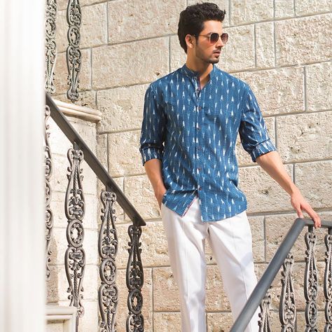 Fabindia on Instagram: “Go blue this summer with the printed kurta that will make sure to keep you breezy as well as cool!  #Fabindia #CelebrateIndia…” Night Dress For Men, Night Dress For Man, Casual Outfits Men Fall, Model Wardrobe, Mens Wedding Attire, Kurta Men, Indian Men, Mens Printed Shirts, Mens Kurta Designs