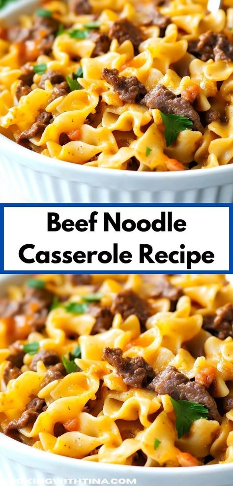 Looking for a comforting dish that the whole family will love? This Beef Noodle Casserole Recipe is packed with rich flavors and hearty ingredients, making it an ideal choice for easy family dinners any night of the week. Ground Beef Egg Noodles, Beef Egg Noodles, Beef Noodle Casserole, Noodle Casserole Recipes, Cheesy Casserole, Noodle Casserole, Creamy Tomato Sauce, Ground Beef Casserole, Quick Weeknight Meals