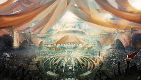 ArtStation - Arena, Gregory Fromenteau Fantasy Arena Concept Art, Futuristic Arena, Gregory Fromenteau, Places Artwork, Book Locations, Sand People, Fantastic Planet, Gladiator Arena, Horse Arena