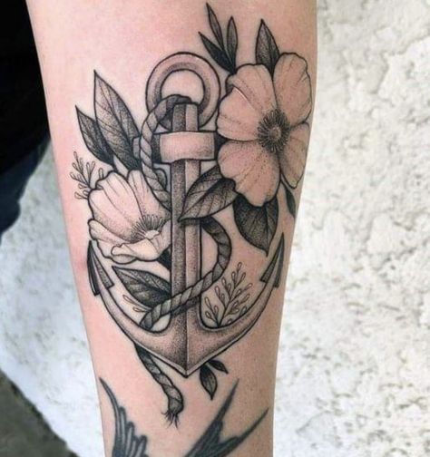 Floral Anchor Tattoos For Women, Nautical Flower Tattoo, Floral Anchor Tattoo, Anchor Tattoos For Women, Anchor Flower Tattoo, Anker Tattoo Design, Feminine Anchor Tattoo, Plant Sleeve, Nautical Tattoo Sleeve