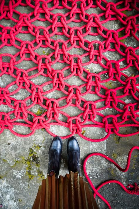 The making of two giant macrame chandeliers with Natalie Miller - We Are Scout Giant Macrame, Chandelier Installation, Macrame Chandelier, Pacific Place, Fiber Art Projects, Macrame Plant Holder, Hanging Fabric, Red Packet, Fiber Artist