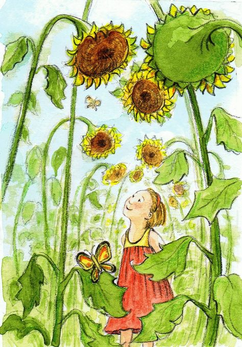 just pencil on paper: Illustration Friday "giant" Friendship Flowers, Sunflower Girl, Sunflower Illustration, Sweet Drawings, Picnic Theme, Fat Art, Flower Pot Design, Sunflower Wall Art, Anne With An E