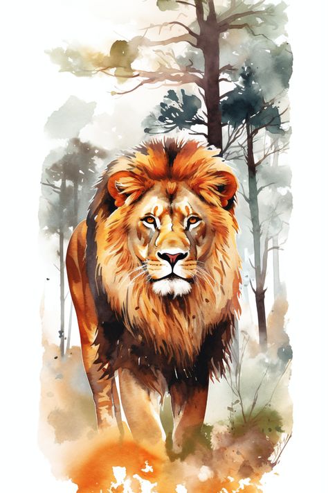 Captivating lion portrait in watercolor showcasing the regal beauty and untamed spirit of lions. Explore intricate details and vibrant colors. Experience the power of lion art. Lion Watercolor Painting, Watercolour Lion, Lion Drawings, Lion Watercolor, Basketball Drawings, Lion Sketch, Lion Portrait, Crazy Tattoos, Lion Artwork