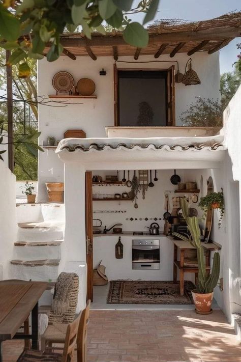 Tiny Greek House, Mexican Style Tiny Home, Mediterranean Tiny House, Desert Tiny House, Bohemian Tiny House, Cozy Tiny Home, Tiny House Hacks, Micro Homes, Rustic Cabins