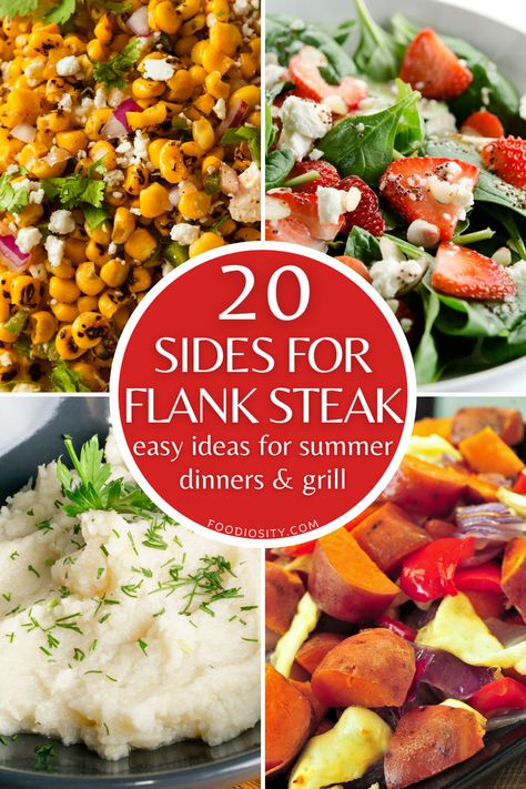 Enhance your flank steak experience with 20 delicious side dishes! Click to explore a variety of options that will perfectly complement your main course. Spinach And Strawberry Salad, Lasagna Side Dishes, Flank Steak Salad, Loaded Baked Sweet Potato, Moroccan Carrot Salad, Steak Sides, Steak Dinners, Delicious Side Dishes, Beet And Goat Cheese