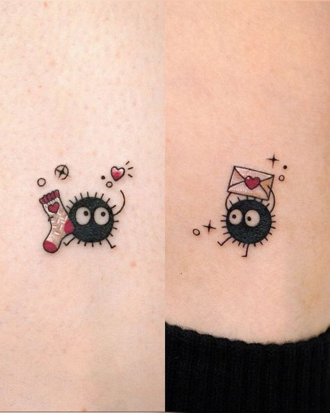 Soot Sprite Tattoo, Matching Tattoos For Couples, Tatuaje Studio Ghibli, Ghibli Tattoos, Maching Tattoos, Studio Ghibli Tattoo, Tattoos For Couples, Sketch Style Tattoos, Tattoos Inspo