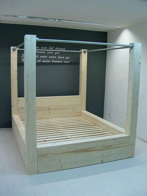 Canopy Bed Frame ... Pallets & Crates Ideas @Neferast Wood Box Diy, Diy Bed Frames, Bedframe Diy, Bed Frame King, Canopy Bed Frame, Pallet Beds, Diy Bed Frame, Dreams Beds, Bed Plans