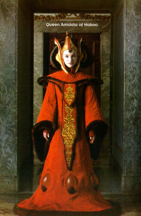 Star Wars' Queen Amidala, costume design by Trisha Biggar Queen Amidala, Star Wars, Queen, Red, Gold