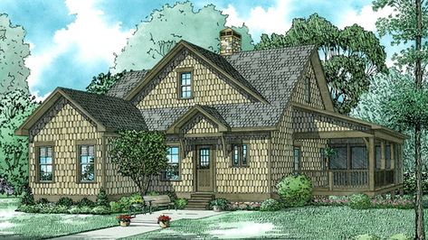 Floor Plan AFLFPW77727 - 2 Story Home Design with 3 BRs and 2 Baths Small Cabin House, Low Country Homes, House Plan With Loft, Rustic House Plans, Shingle Style Homes, Rustic Exterior, Shingle Exterior, Bathroom Farmhouse Style, Mountain House Plans