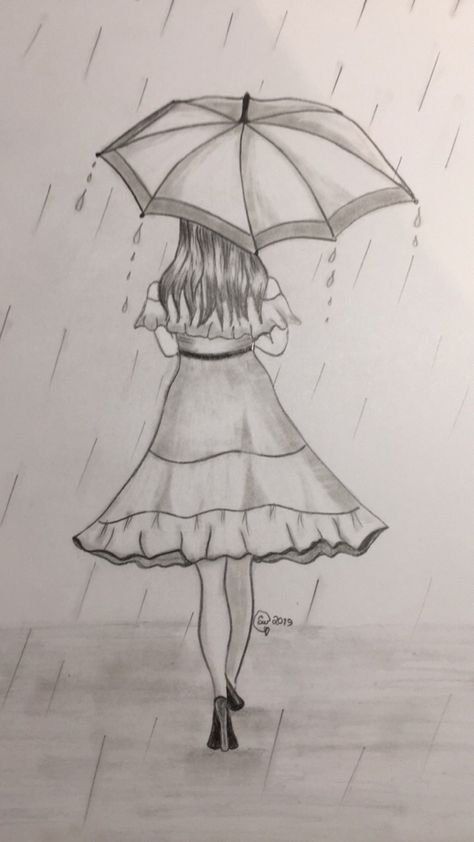 Lady Drawing Sketches Beautiful, Art For Beginners Pencil, Girl With Umbrella Drawing, Swing Drawing, Easy Nature Paintings, Rainy Day Drawing, Beautiful Pencil Sketches, Umbrella Drawing, Girl With Umbrella