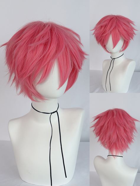 Rosa chiclete  Collar  Fibra sintética  Peruca com franja Embellished   Perucas e acessórios 12 Inch Wig, Cartoon Costume, Fancy Dress Halloween Costumes, Shein Men, Bangs Wig, Mens Wigs, Cosplay Hair, Hair Inspiration Short, Fantasy Hair